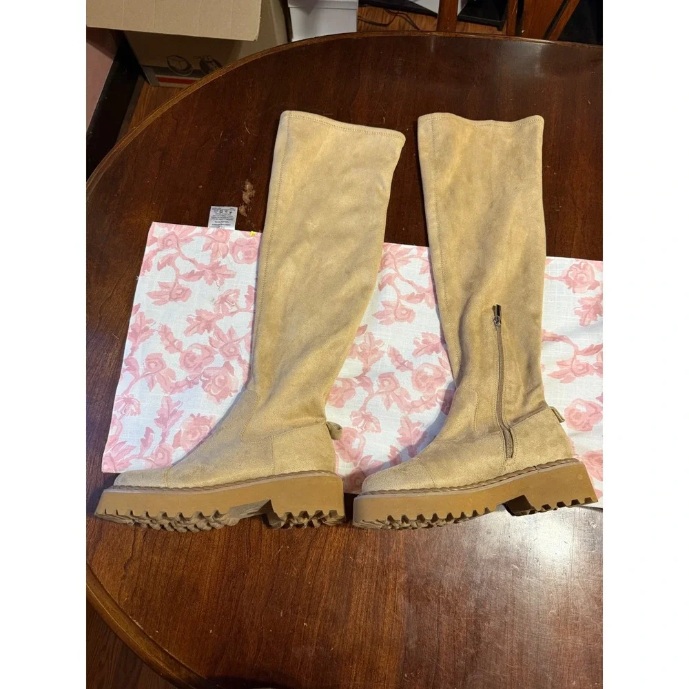 Vince Camuto Melleya Tan Faux Suede Over The Knee Lug Sole Boots VC-MELLEYA 7M
